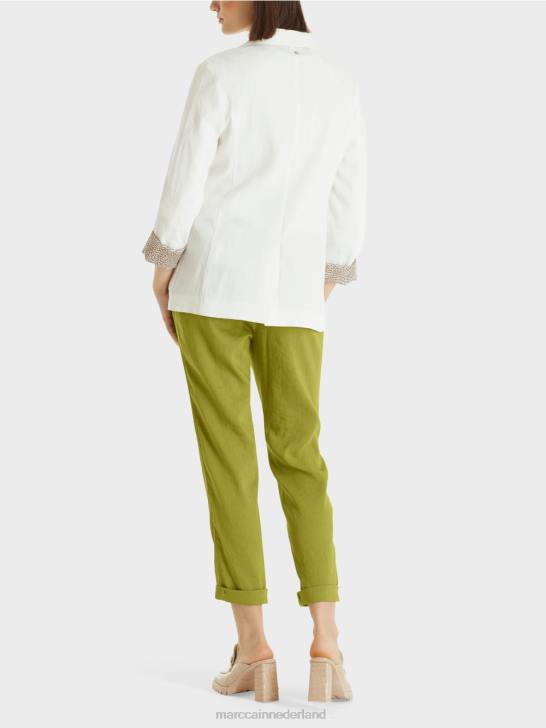 kleding gebroken wit 464J192 linnen jasje met dubbele rij knopen Marc Cain