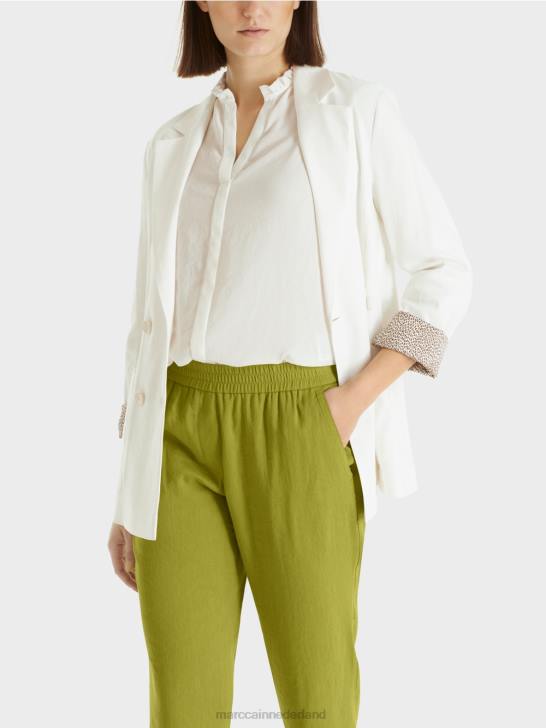 kleding gebroken wit 464J192 linnen jasje met dubbele rij knopen Marc Cain