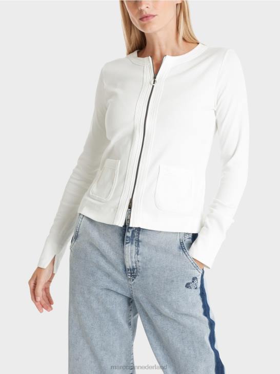 kleding gebroken wit 464J332 jasje met rits en ronde hals Marc Cain