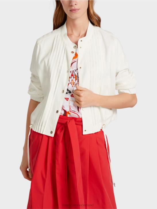 kleding gebroken wit 464J361 linnen jasje met opstaande kraag Marc Cain