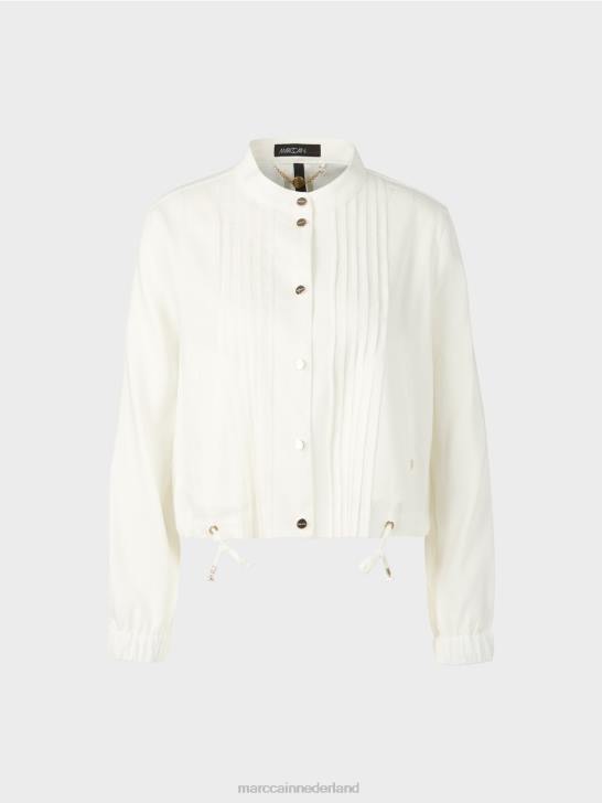 kleding gebroken wit 464J361 linnen jasje met opstaande kraag Marc Cain