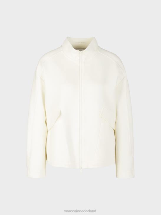 kleding gebroken wit 464J428 losvallend jack met rits en opstaande kraag Marc Cain