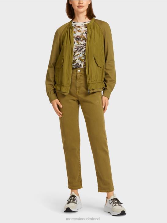 kleding gele olijf 464J413 zachte blouson van fijn geribde stof Marc Cain