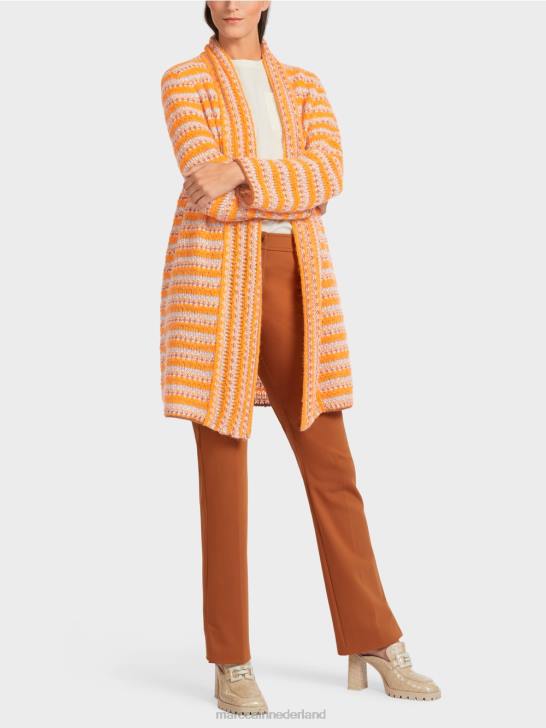 kleding helder oranje 464J446 lang vest \"gebreid in Duitsland\" Marc Cain