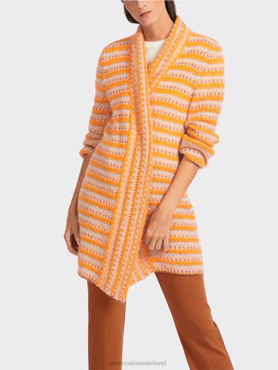 kleding helder oranje 464J446 lang vest \"gebreid in Duitsland\" Marc Cain