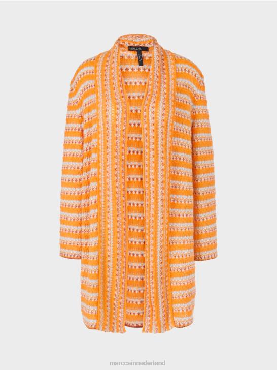 kleding helder oranje 464J446 lang vest \"gebreid in Duitsland\" Marc Cain