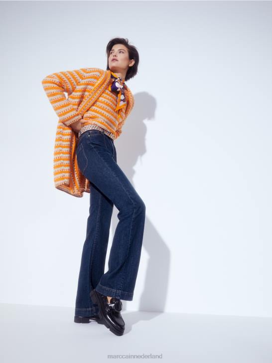 kleding helder oranje 464J446 lang vest \"gebreid in Duitsland\" Marc Cain