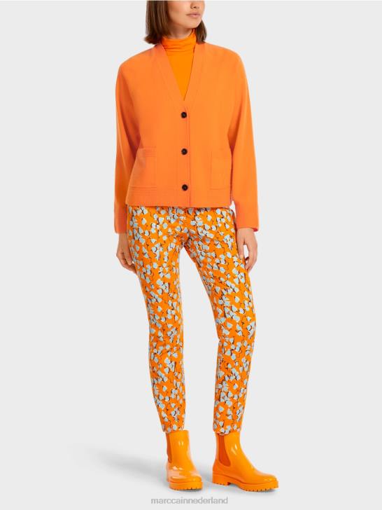kleding helder oranje 464J447 elegant vest met zijsplitten Marc Cain