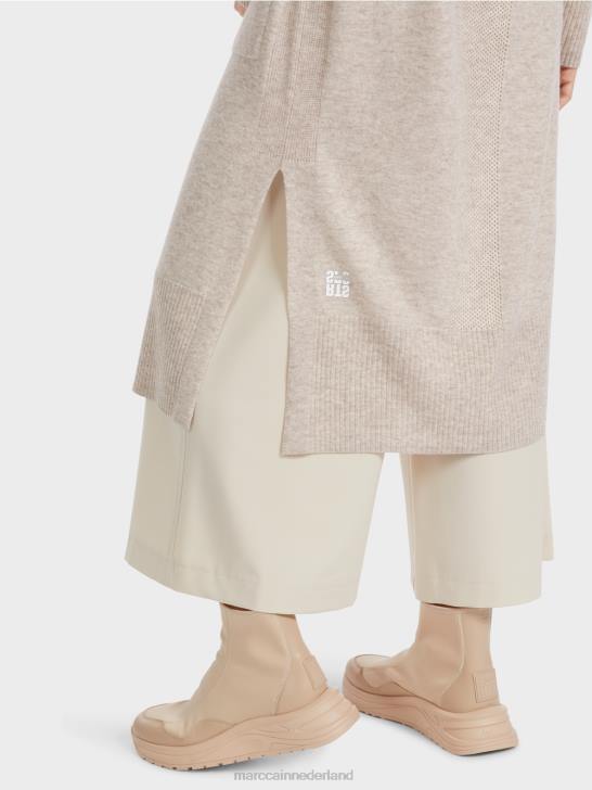 kleding lichte steen 464J337 lange gebreide \"rethink Together\" jas Marc Cain