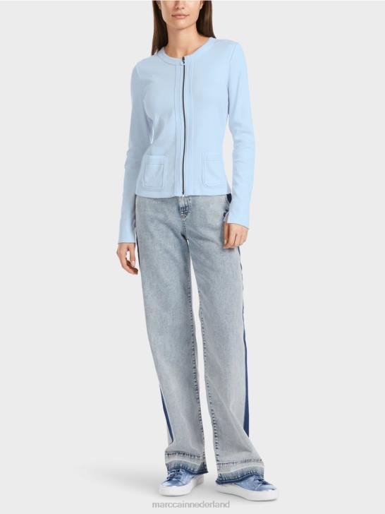 kleding zacht poederblauw 464J330 jasje met rits en ronde hals Marc Cain