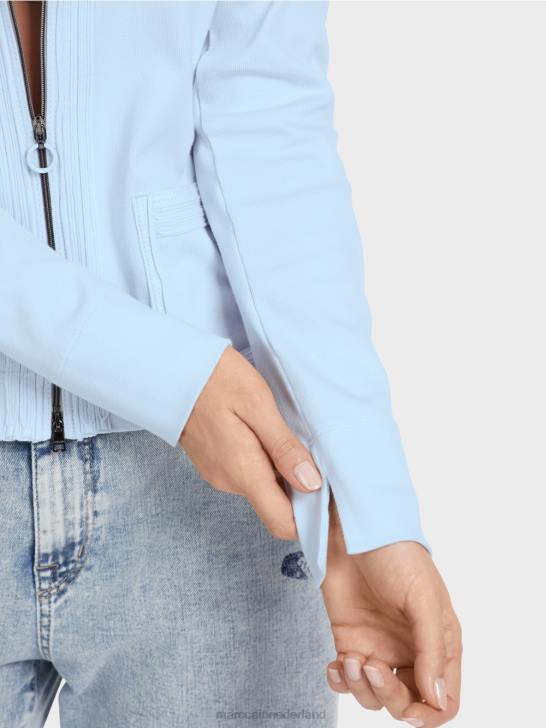 kleding zacht poederblauw 464J330 jasje met rits en ronde hals Marc Cain