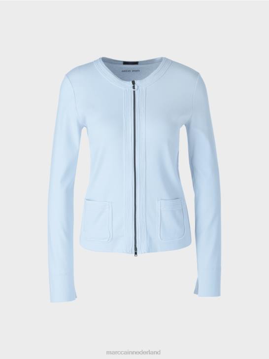 kleding zacht poederblauw 464J330 jasje met rits en ronde hals Marc Cain