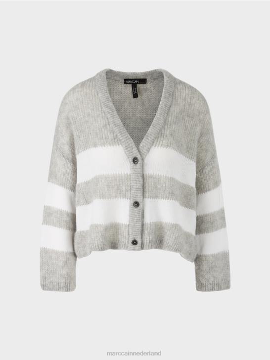 kleding zilver grijs 464J327 v-vest \"gebreid in Duitsland\" Marc Cain