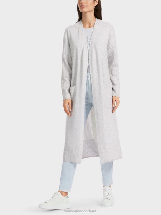 kleding zilver grijs 464J333 lange gebreide "rethink Together" jas Marc Cain