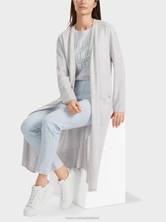kleding zilver grijs 464J333 lange gebreide \"rethink Together\" jas Marc Cain