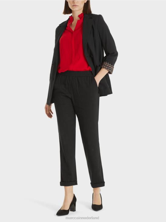 kleding zwart 464J182 linnen jasje met dubbele rij knopen Marc Cain