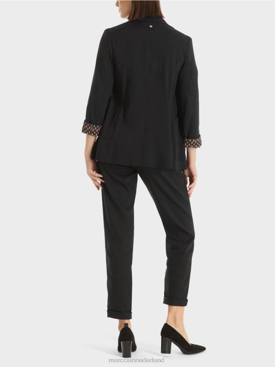 kleding zwart 464J182 linnen jasje met dubbele rij knopen Marc Cain