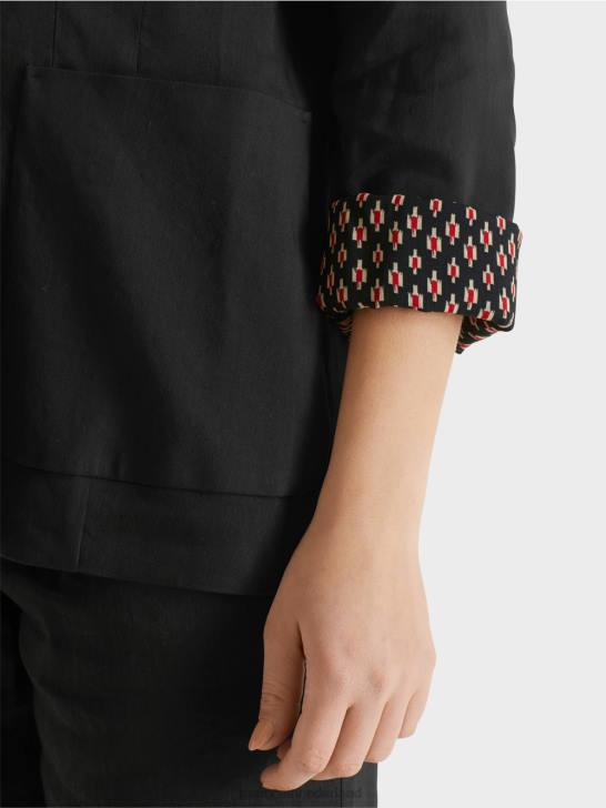 kleding zwart 464J182 linnen jasje met dubbele rij knopen Marc Cain