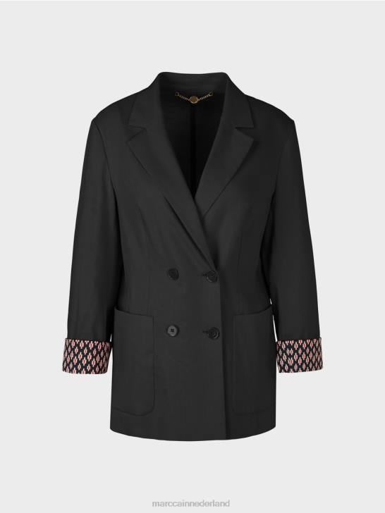 kleding zwart 464J182 linnen jasje met dubbele rij knopen Marc Cain