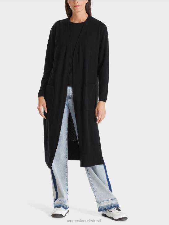 kleding zwart 464J335 lange gebreide "rethink Together" jas Marc Cain