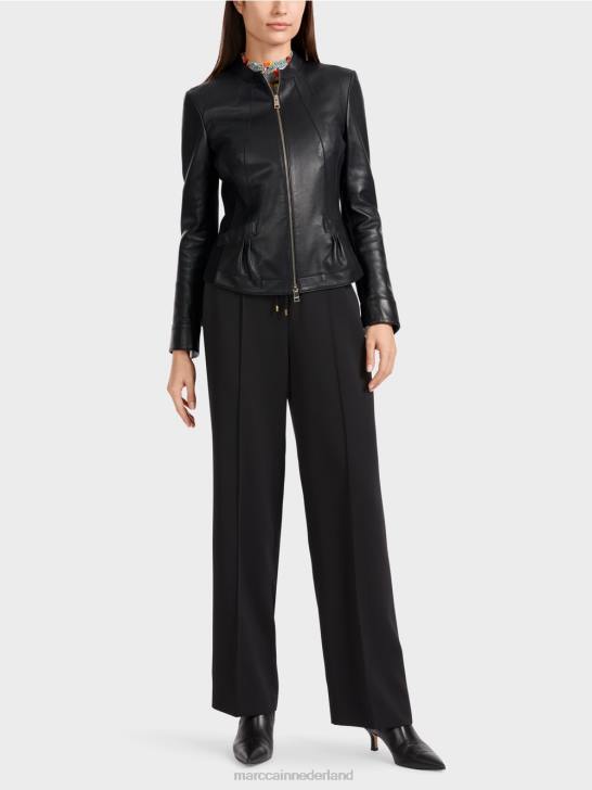 kleding zwart 464J348 vrouwelijk leren jasje Marc Cain