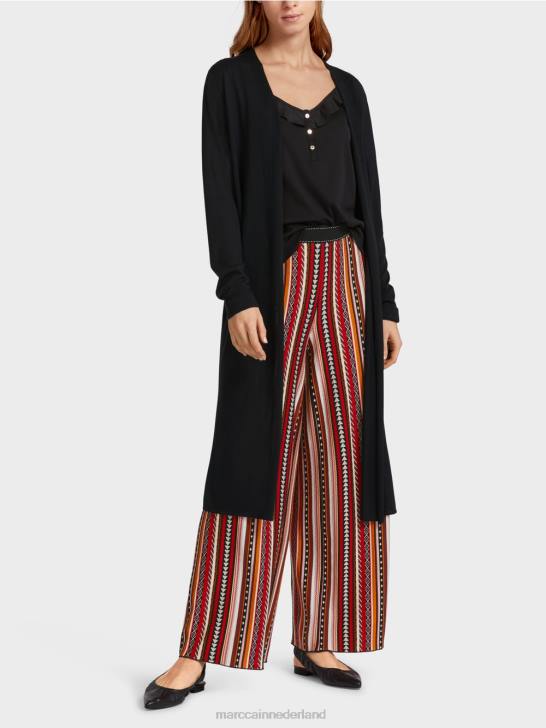 kleding zwart 464J360 lang, fijngebreid vest Marc Cain