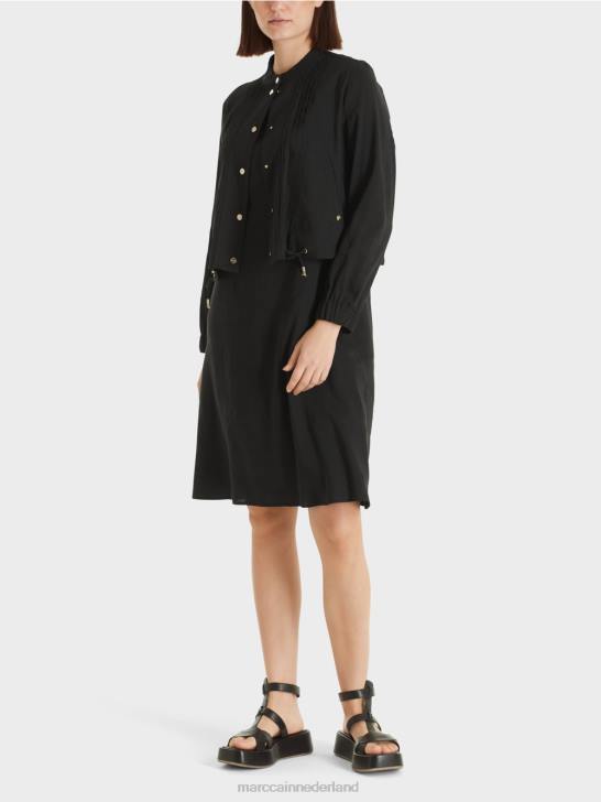 kleding zwart 464J386 linnen jasje met opstaande kraag Marc Cain