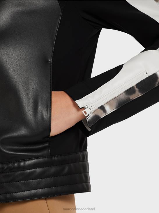 kleding zwart en wit 464J422 jas van een materiaalmix Marc Cain