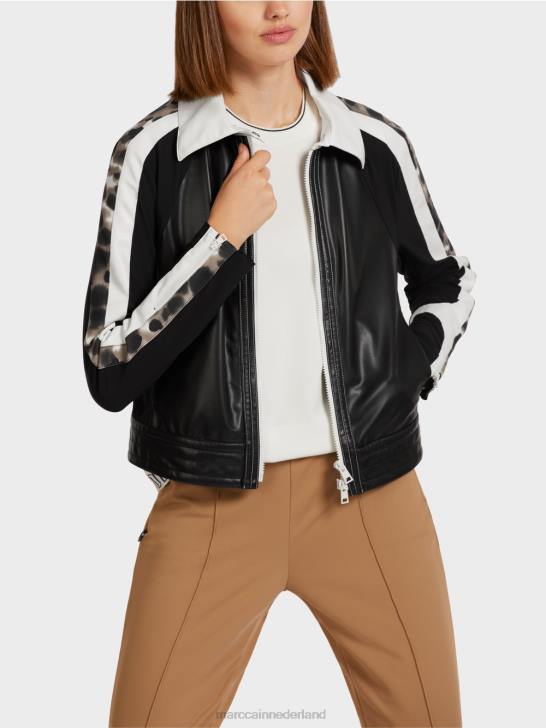 kleding zwart en wit 464J422 jas van een materiaalmix Marc Cain