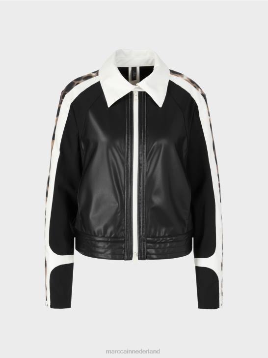 kleding zwart en wit 464J422 jas van een materiaalmix Marc Cain