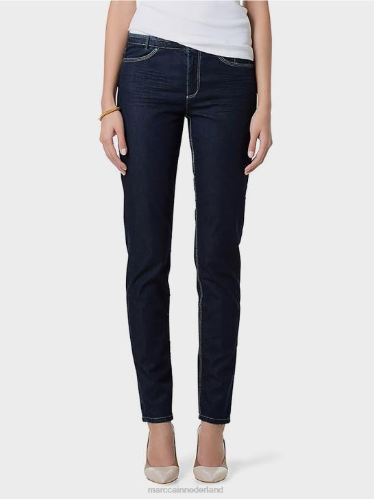 kleding donkerblauw denim 464J834 jeans met felgekleurde naden Marc Cain