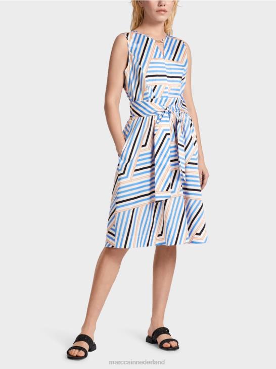 kleding azuur 464J51 speels gestreept jurkje met mc logo Marc Cain