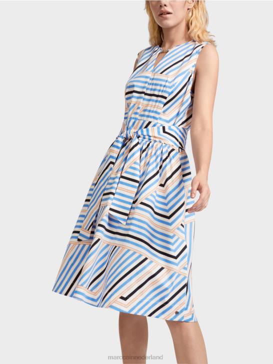 kleding azuur 464J51 speels gestreept jurkje met mc logo Marc Cain