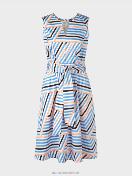 kleding azuur 464J51 speels gestreept jurkje met mc logo Marc Cain