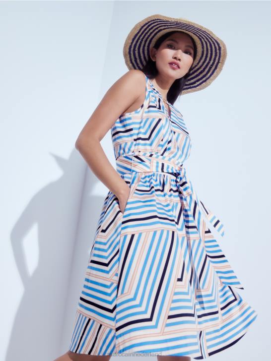 kleding azuur 464J51 speels gestreept jurkje met mc logo Marc Cain