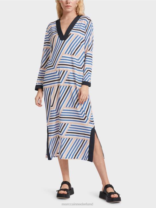 kleding azuur 464J52 midi-jurk met asymmetrische strepen Marc Cain