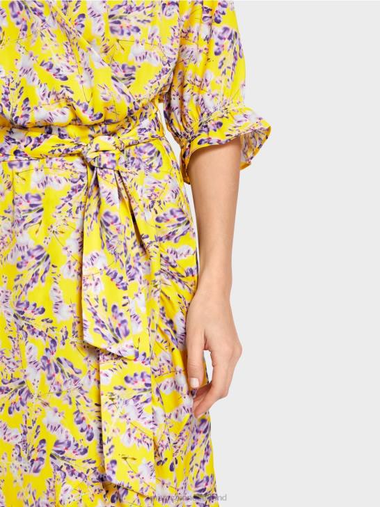 kleding citroen groen 464J75 jurk met print en overslageffect Marc Cain