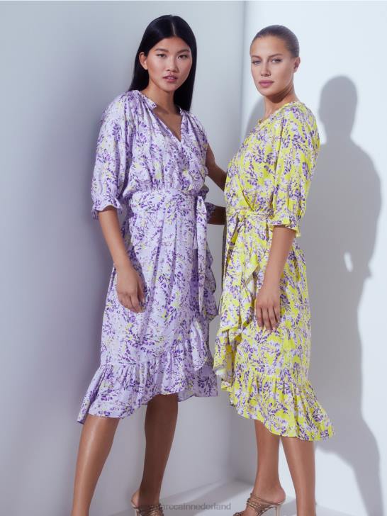 kleding citroen groen 464J75 jurk met print en overslageffect Marc Cain