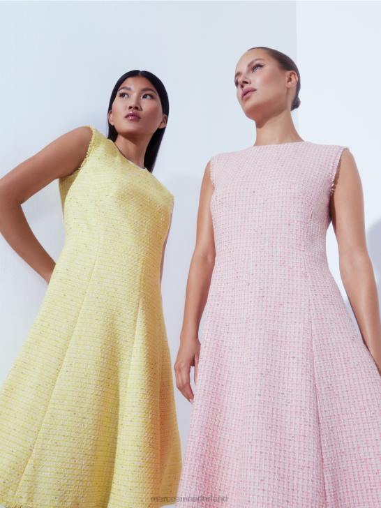 kleding citroen groen 464J76 mouwloze jurk met een paneelrok Marc Cain