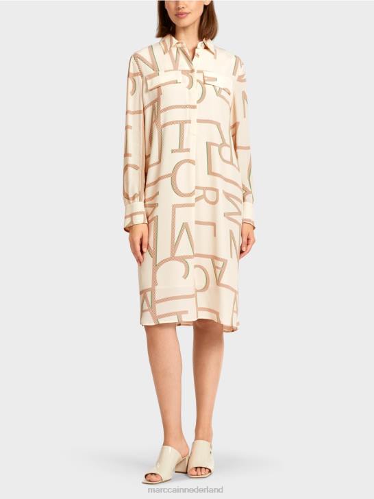 kleding crème 464J123 overhemdjurk met mc-letters Marc Cain