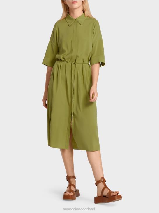 kleding diep olijfgroen 464J90 overhemdjurk van zijde Marc Cain