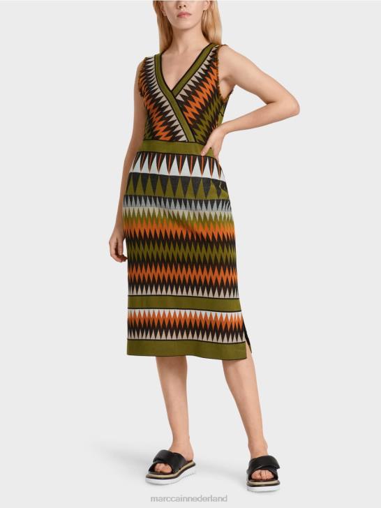 kleding diep olijfgroen 464J95 "rethink Together" gebreide jurk Marc Cain