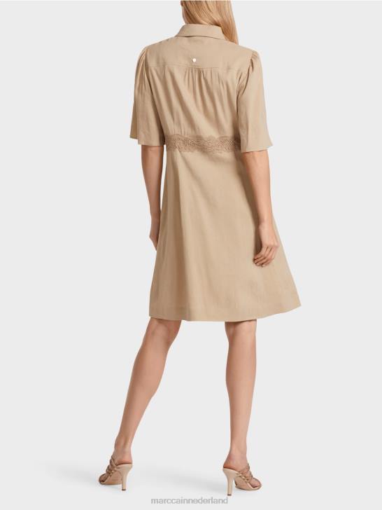 kleding diep zand 464J84 getailleerde linnen jurk Marc Cain