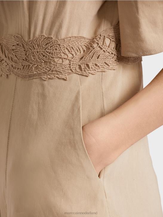 kleding diep zand 464J84 getailleerde linnen jurk Marc Cain