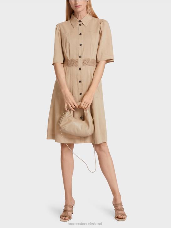 kleding diep zand 464J84 getailleerde linnen jurk Marc Cain