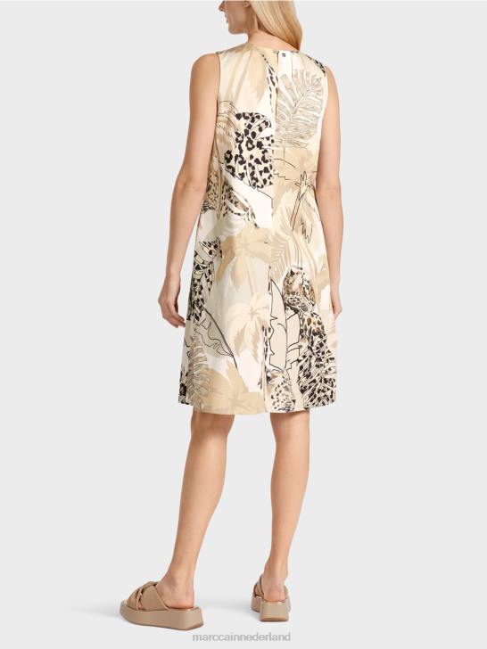 kleding diep zand 464J89 korte schede jurk met bloemenprint Marc Cain