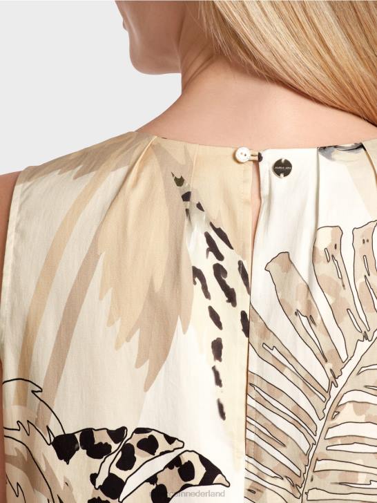 kleding diep zand 464J89 korte schede jurk met bloemenprint Marc Cain