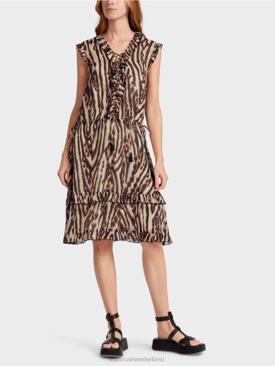 kleding dieprood 464J59 korte jurk van viscose-crêpe Marc Cain