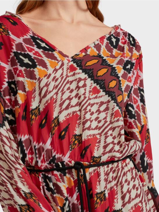 kleding dieprood 464J64 lange jurk met all-over print Marc Cain