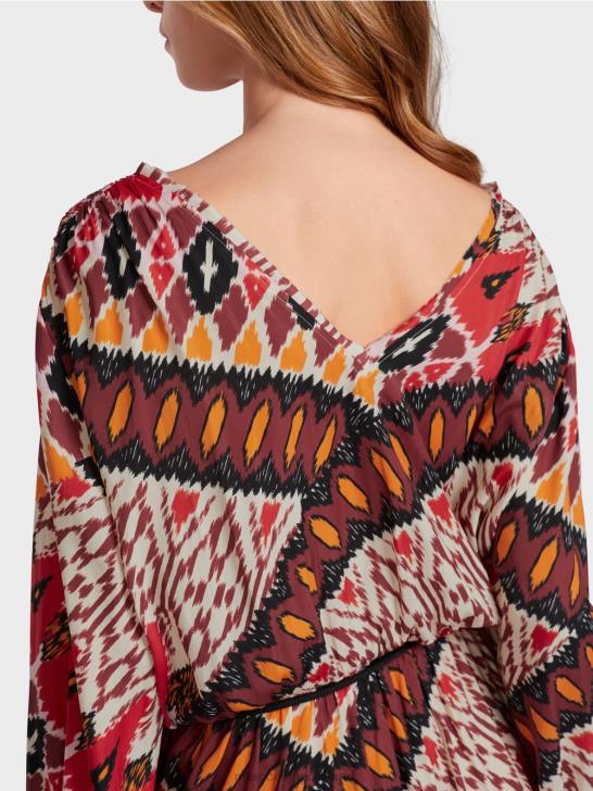 kleding dieprood 464J64 lange jurk met all-over print Marc Cain